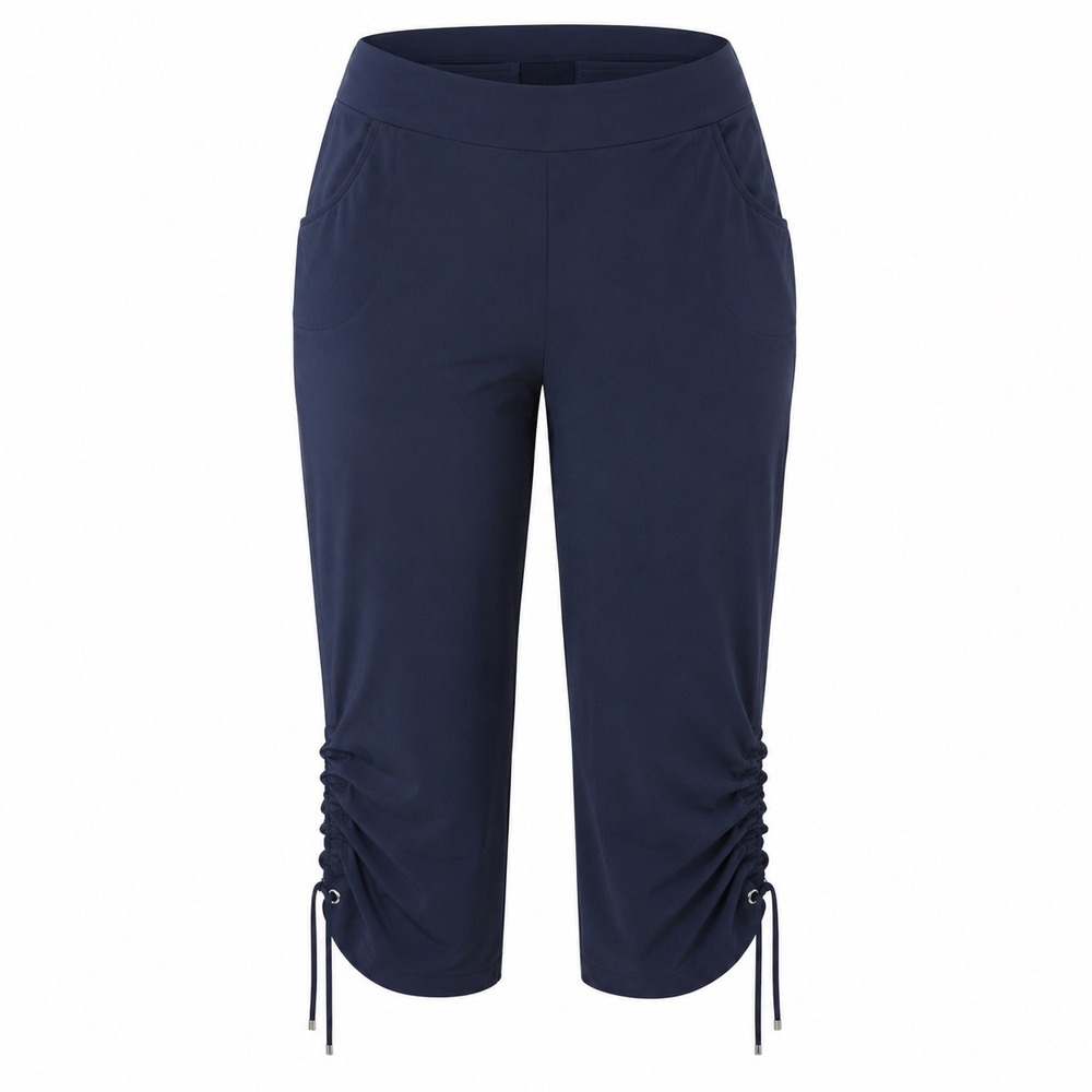 Chico's Zenergy Crop Pants Women 3 Navy Blue Stretch Ruched Hem Gorpcore Travel‎